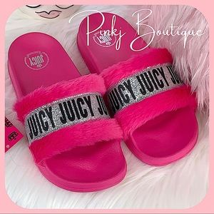 💗{Juicy Couture} Hot Pink Faux Fur Sandals | Slides | House Slippers!